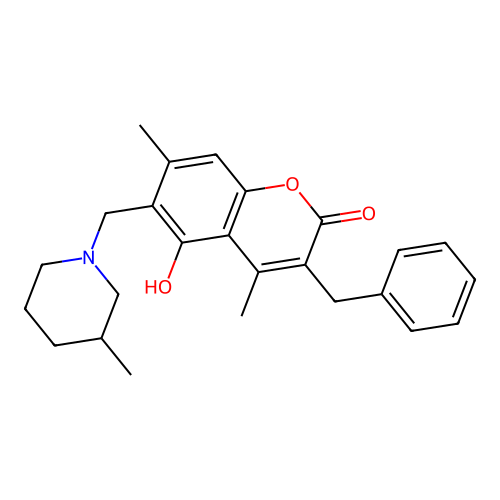 3-benzyl-5-hydroxy-4,7-dimethyl-6-[(3-methylpiperidino)methyl]-2H-chromen-2-one structure