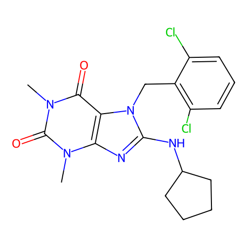 8-(cyclopentylamino)-7-(2,6-dichlorobenzyl)-1,3-dimethyl-1H-purine-2,6(3H,7H)-dione structure