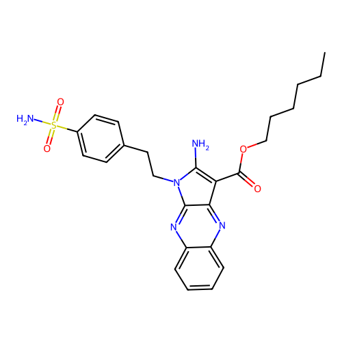 hexyl 2-amino-1-(4-sulfamoylphenethyl)-1H-pyrrolo[2,3-b]quinoxaline-3-carboxylate structure