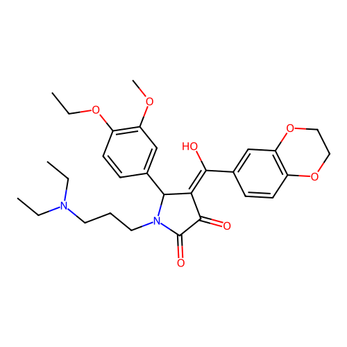 (4E)-1-[3-(diethylamino)propyl]-4-[2,3-dihydro-1,4-benzodioxin-6-yl(hydroxy)methylidene]-5-(4-ethoxy-3-methoxyphenyl)pyrrolidine-2,3-dione structure