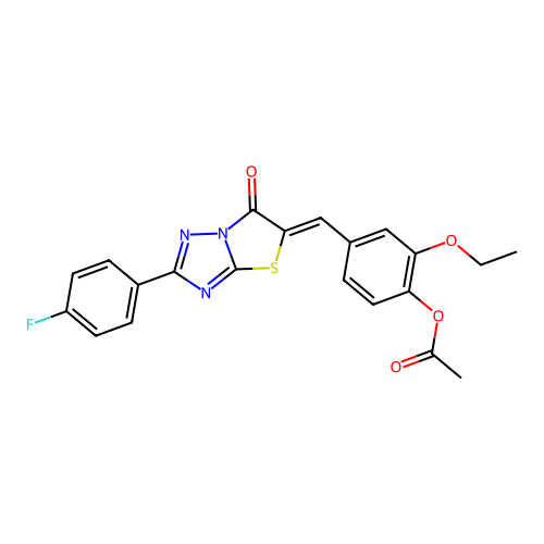 (Z)-2-ethoxy-4-((2-(4-fluorophenyl)-6-oxothiazolo[3,2-b][1,2,4]triazol-5(6H)-ylidene)methyl)phenyl acetate structure