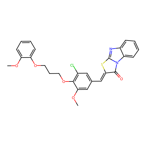 (Z)-2-(3-chloro-5-methoxy-4-(3-(2-methoxyphenoxy)propoxy)benzylidene)benzo[4,5]imidazo[2,1-b]thiazol-3(2H)-one structure