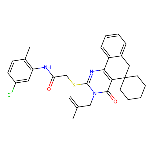 N-(5-chloro-2-methylphenyl)-2-((3-(2-methylallyl)-4-oxo-4,6-dihydro-3H-spiro[benzo[h]quinazoline-5,1'-cyclohexan]-2-yl)thio)acetamide structure