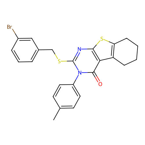 2-((3-bromobenzyl)thio)-3-(p-tolyl)-5,6,7,8-tetrahydrobenzo[4,5]thieno[2,3-d]pyrimidin-4(3H)-one structure