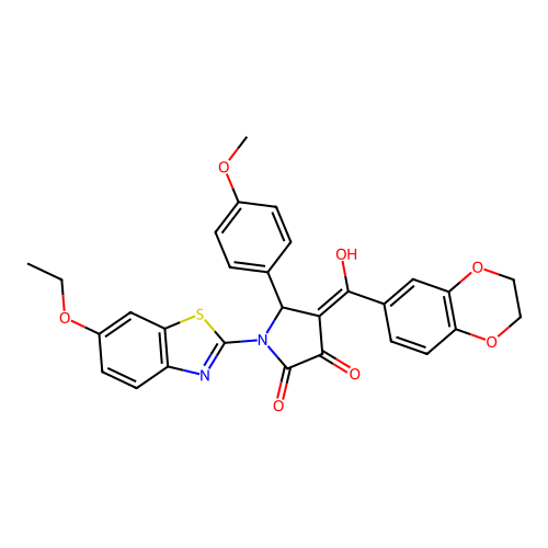 (4E)-4-[2,3-dihydro-1,4-benzodioxin-6-yl(hydroxy)methylidene]-1-(6-ethoxy-1,3-benzothiazol-2-yl)-5-(4-methoxyphenyl)pyrrolidine-2,3-dione structure
