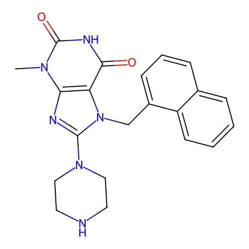 3-Methyl-7-naphthalen-1-ylmethyl-8-piperazin-1-yl-3,7-dihydro-purine-2,6-dione structure