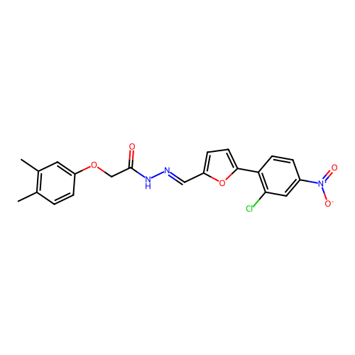 N'-{(E)-[5-(2-chloro-4-nitrophenyl)furan-2-yl]methylidene}-2-(3,4-dimethylphenoxy)acetohydrazide structure