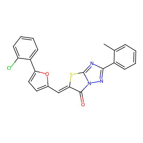 (5Z)-5-[[5-(2-chlorophenyl)furan-2-yl]methylidene]-2-(2-methylphenyl)-[1,3]thiazolo[3,2-b][1,2,4]triazol-6-one structure