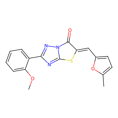 (Z)-2-(2-methoxyphenyl)-5-((5-methylfuran-2-yl)methylene)thiazolo[3,2-b][1,2,4]triazol-6(5H)-one structure