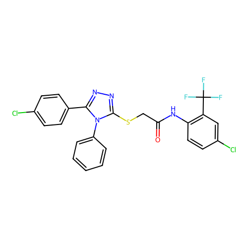 2-[[5-(4-chlorophenyl)-4-phenyl-1,2,4-triazol-3-yl]sulfanyl]-N-[4-chloro-2-(trifluoromethyl)phenyl]acetamide structure