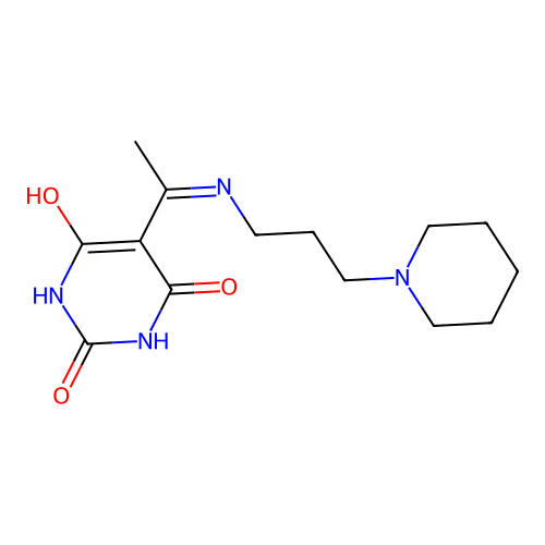 5-[1-(3-piperidin-1-ylpropylamino)ethylidene]-1,3-diazinane-2,4,6-trione structure