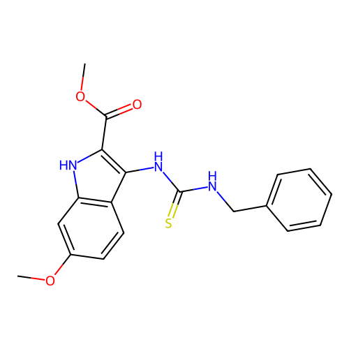methyl 3-[(benzylcarbamothioyl)amino]-6-methoxy-1H-indole-2-carboxylate structure