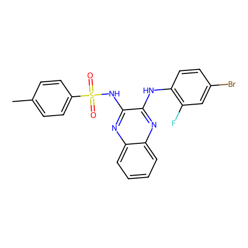 N-(3-((4-bromo-2-fluorophenyl)amino)quinoxalin-2-yl)-4-methylbenzenesulfonamide structure