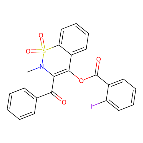 2-methyl-1,1-dioxido-3-(phenylcarbonyl)-2H-1,2-benzothiazin-4-yl 2-iodobenzoate structure