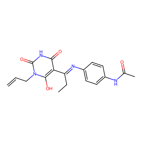 (E)-N-(4-((1-(1-allyl-2,4,6-trioxotetrahydropyrimidin-5(2H)-ylidene)propyl)amino)phenyl)acetamide structure