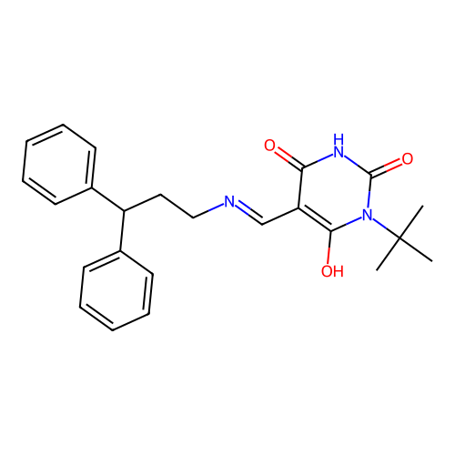 (5Z)-1-tert-butyl-5-[(3,3-diphenylpropylamino)methylidene]-1,3-diazinane-2,4,6-trione structure