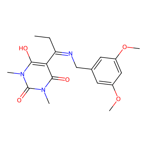 5-[1-(3,5-Dimethoxy-benzylamino)-propylidene]-1,3-dimethyl-pyrimidine-2,4,6-trione structure