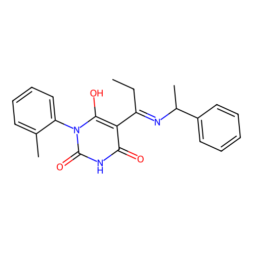 1-(2-methylphenyl)-5-[1-(1-phenylethylamino)propylidene]-1,3-diazinane-2,4,6-trione structure