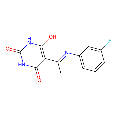 (5Z)-5-{1-[(3-fluorophenyl)amino]ethylidene}-2,6-dihydroxypyrimidin-4(5H)-one structure