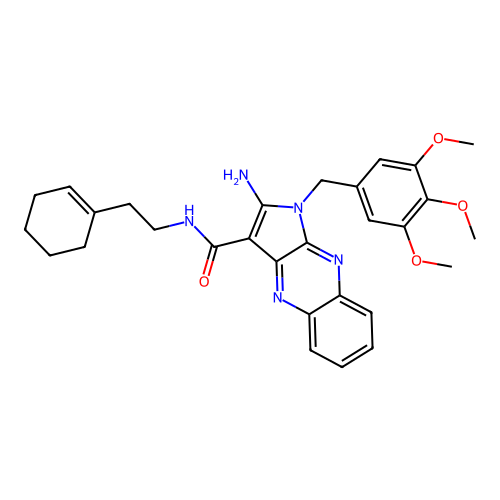 2-amino-N-(2-(cyclohex-1-en-1-yl)ethyl)-1-(3,4,5-trimethoxybenzyl)-1H-pyrrolo[2,3-b]quinoxaline-3-carboxamide structure