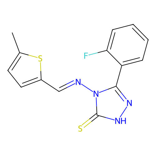 5-(2-F-Phenyl)-4-(((5-ME-2-thienyl)methylene)amino)-4H-1,2,4-triazole-3-thiol structure