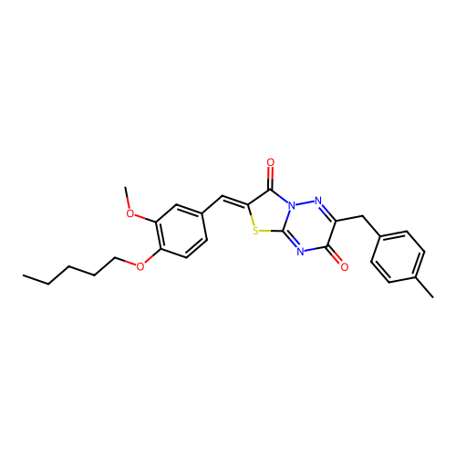 (2Z)-2-[(3-methoxy-4-pentoxyphenyl)methylidene]-6-[(4-methylphenyl)methyl]-[1,3]thiazolo[3,2-b][1,2,4]triazine-3,7-dione structure