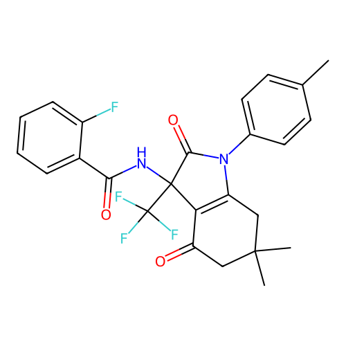 N-[6,6-dimethyl-1-(4-methylphenyl)-2,4-dioxo-3-(trifluoromethyl)-2,3,4,5,6,7-hexahydro-1H-indol-3-yl]-2-fluorobenzamide structure