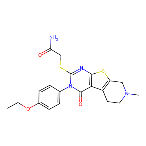 2-((3-(4-ethoxyphenyl)-7-methyl-4-oxo-3,4,5,6,7,8-hexahydropyrido[4',3':4,5]thieno[2,3-d]pyrimidin-2-yl)thio)acetamide structure