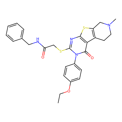N-benzyl-2-((3-(4-ethoxyphenyl)-7-methyl-4-oxo-3,4,5,6,7,8-hexahydropyrido[4',3':4,5]thieno[2,3-d]pyrimidin-2-yl)thio)acetamide structure