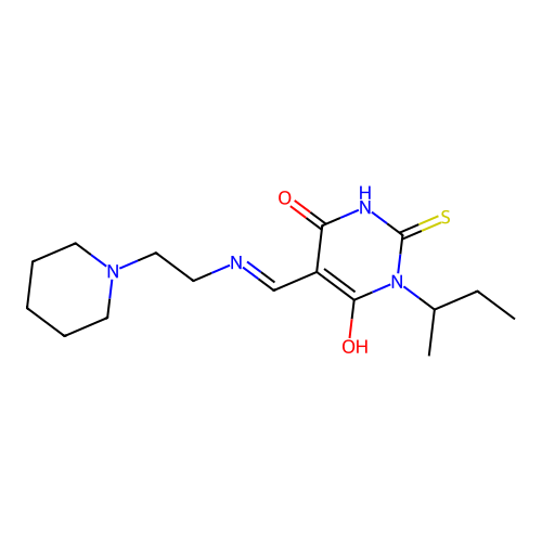 (5E)-1-(butan-2-yl)-5-({[2-(piperidin-1-yl)ethyl]amino}methylidene)-2-sulfanylpyrimidine-4,6(1H,5H)-dione structure
