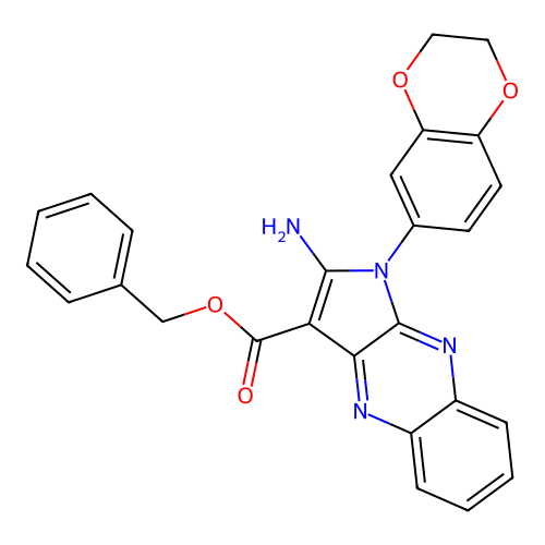 benzyl 2-amino-1-(2,3-dihydro-1,4-benzodioxin-6-yl)-1H-pyrrolo[2,3-b]quinoxaline-3-carboxylate structure