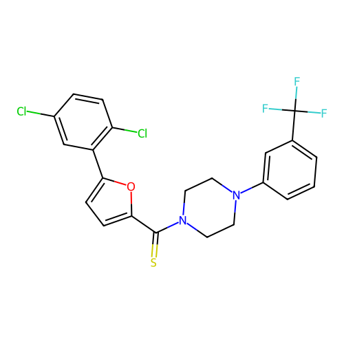 (5-(2,5-dichlorophenyl)furan-2-yl)(4-(3-(trifluoromethyl)phenyl)piperazin-1-yl)methanethione structure
