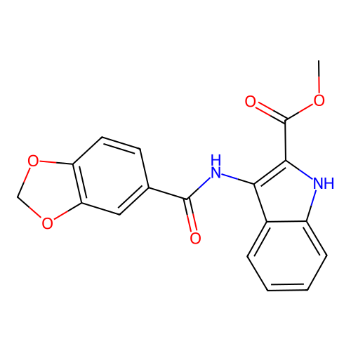 methyl 3-[(1,3-benzodioxol-5-ylcarbonyl)amino]-1H-indole-2-carboxylate structure