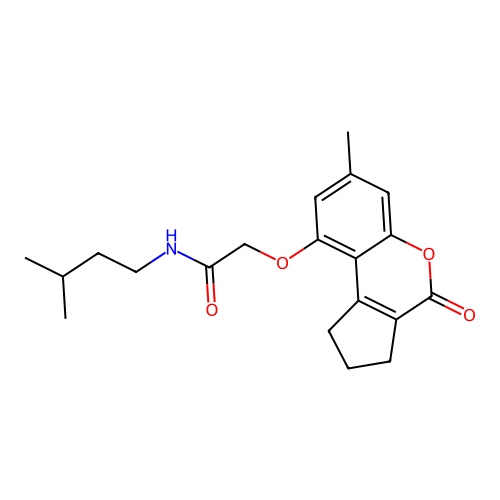 N-isopentyl-2-((7-methyl-4-oxo-1,2,3,4-tetrahydrocyclopenta[c]chromen-9-yl)oxy)acetamide structure