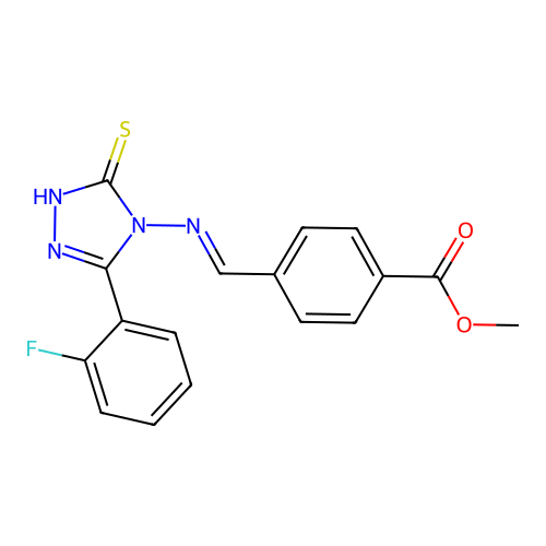 ME 4-(((3-(2-Fluorophenyl)-5-mercapto-4H-1,2,4-triazol-4-YL)imino)ME)benzoate structure