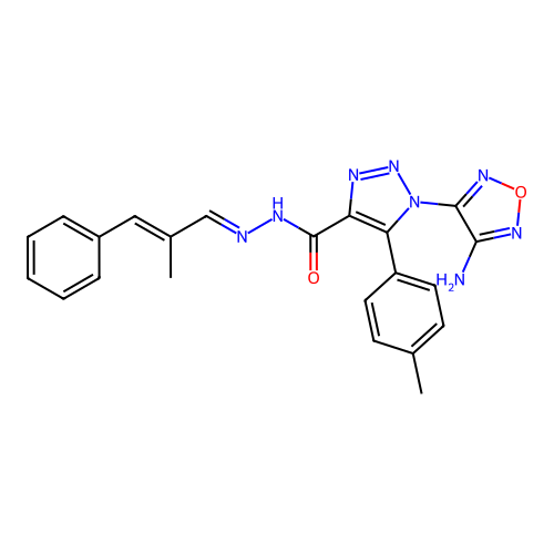 (E)-1-(4-amino-1,2,5-oxadiazol-3-yl)-N'-((E)-2-methyl-3-phenylallylidene)-5-(p-tolyl)-1H-1,2,3-triazole-4-carbohydrazide structure