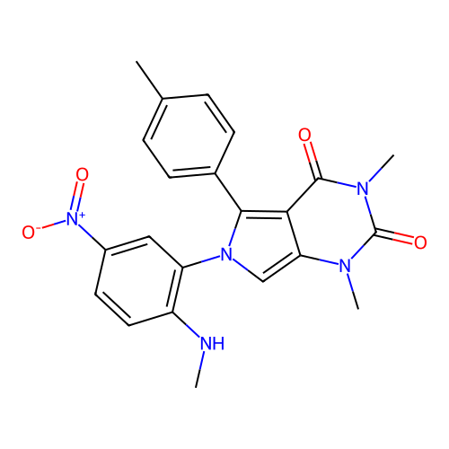 1,3-dimethyl-6-(2-(methylamino)-5-nitrophenyl)-5-(p-tolyl)-1H-pyrrolo[3,4-d]pyrimidine-2,4(3H,6H)-dione structure