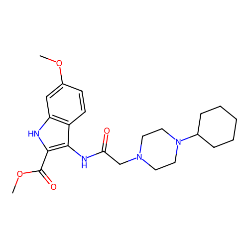 Methyl 3-[[2-(4-cyclohexylpiperazin-1-yl)acetyl]amino]-6-methoxy-1H-indole-2-carboxylate structure