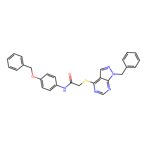 2-((1-benzyl-1H-pyrazolo[3,4-d]pyrimidin-4-yl)thio)-N-(4-(benzyloxy)phenyl)acetamide structure