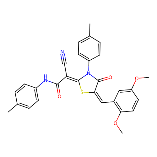 (2Z)-2-cyano-2-[(5E)-5-(2,5-dimethoxybenzylidene)-3-(4-methylphenyl)-4-oxo-1,3-thiazolidin-2-ylidene]-N-(4-methylphenyl)ethanamide structure