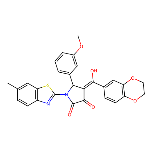 (4E)-4-[2,3-dihydro-1,4-benzodioxin-6-yl(hydroxy)methylidene]-5-(3-methoxyphenyl)-1-(6-methyl-1,3-benzothiazol-2-yl)pyrrolidine-2,3-dione structure