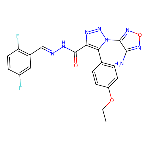 (E)-1-(4-amino-1,2,5-oxadiazol-3-yl)-N'-(2,5-difluorobenzylidene)-5-(4-ethoxyphenyl)-1H-1,2,3-triazole-4-carbohydrazide structure