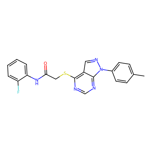 N-(2-fluorophenyl)-2-((1-(p-tolyl)-1H-pyrazolo[3,4-d]pyrimidin-4-yl)thio)acetamide structure