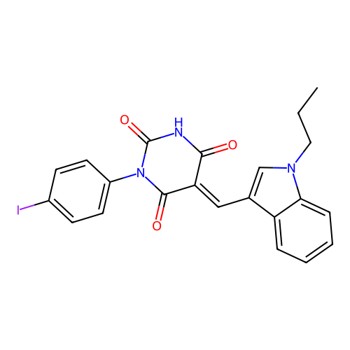 (5E)-1-(4-iodophenyl)-5-[(1-propylindol-3-yl)methylidene]-1,3-diazinane-2,4,6-trione structure