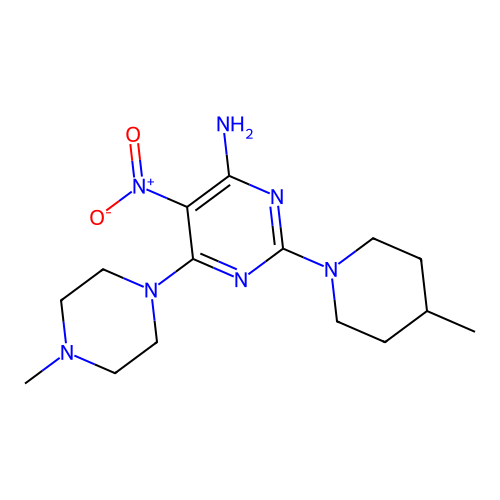 6-(4-Methylpiperazin-1-yl)-2-(4-methylpiperidin-1-yl)-5-nitropyrimidin-4-amine structure