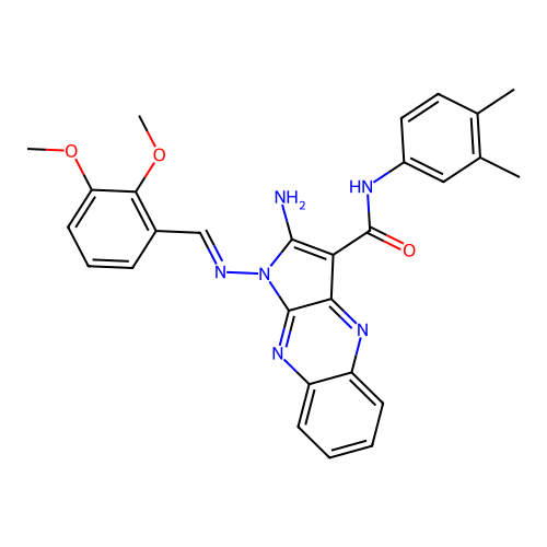 (E)-2-amino-1-((2,3-dimethoxybenzylidene)amino)-N-(3,4-dimethylphenyl)-1H-pyrrolo[2,3-b]quinoxaline-3-carboxamide structure