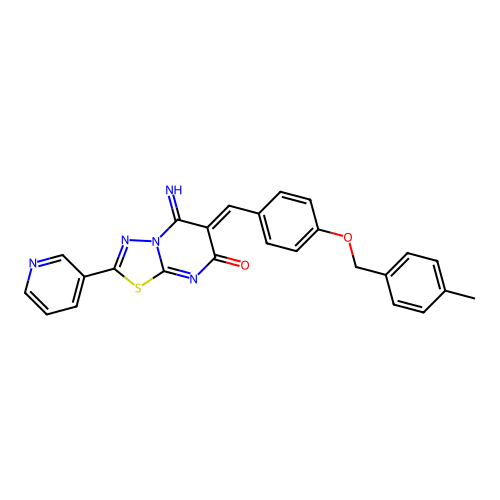 (6Z)-5-imino-6-[[4-[(4-methylphenyl)methoxy]phenyl]methylidene]-2-pyridin-3-yl-[1,3,4]thiadiazolo[3,2-a]pyrimidin-7-one structure