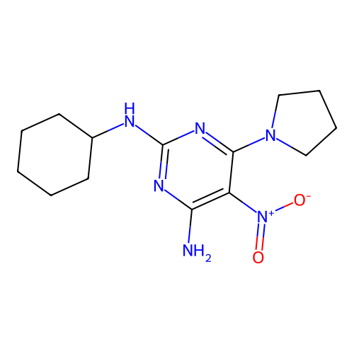 N2-cyclohexyl-5-nitro-6-(pyrrolidin-1-yl)pyrimidine-2,4-diamine structure
