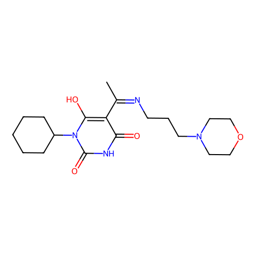 1-cyclohexyl-5-[1-(3-morpholin-4-ylpropylamino)ethylidene]-1,3-diazinane-2,4,6-trione structure