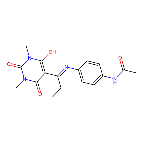 N-[4-[1-(1,3-dimethyl-2,4,6-trioxo-1,3-diazinan-5-ylidene)propylamino]phenyl]acetamide structure